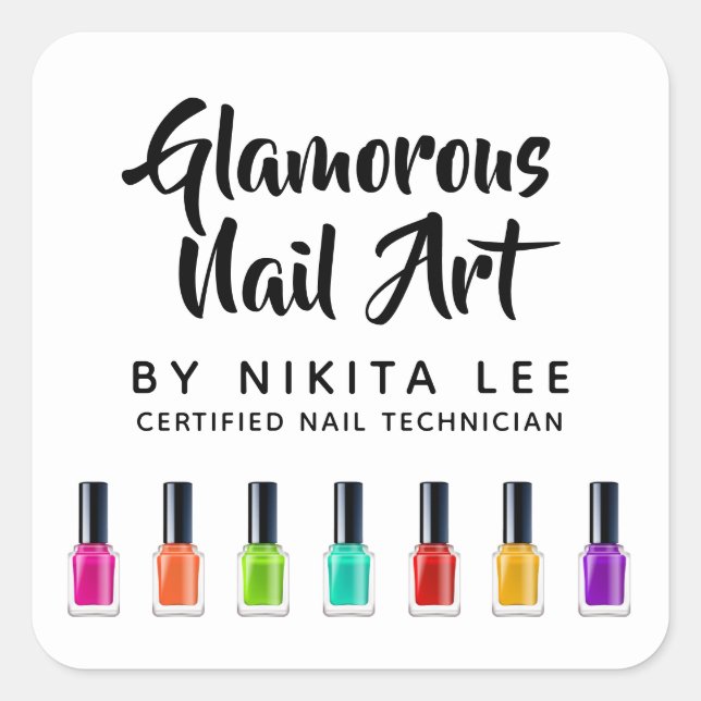 Bright Rainbow Nail Polish Art Tech Salon Custom Square Sticker (Front)