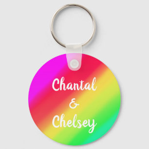 Bright Rainbow Ombre Colour Gradience Custom Names Key Ring