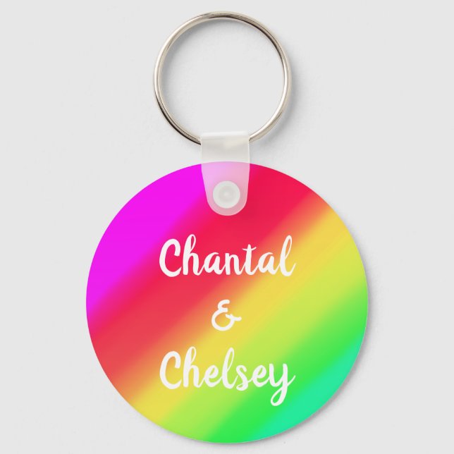 Bright Rainbow Ombre Colour Gradience Custom Names Key Ring (Front)