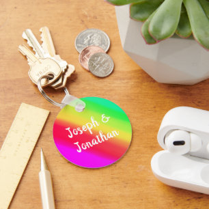 Bright Rainbow Ombre Colour Gradient Custom Names Key Ring