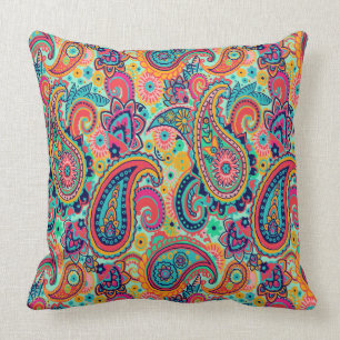 Bright Rainbow Paisley Cushion