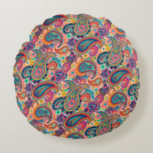 Bright Rainbow Paisley Round Cushion