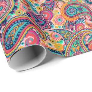 Bright Rainbow Paisley Wrapping Paper