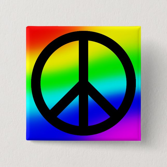 Bright Rainbow Peace Symbol 15 Cm Square Badge (Front)