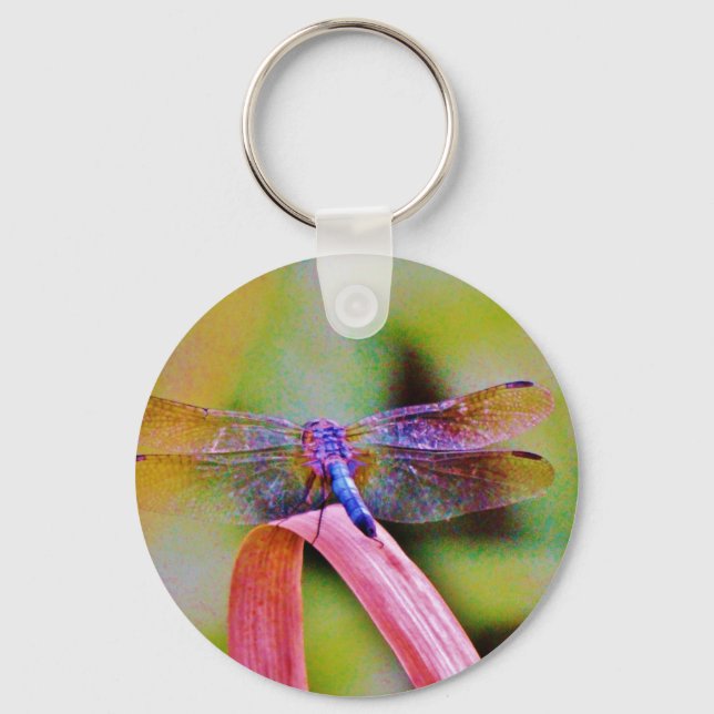 Bright Rainbow Pink Dragonfly Key Ring (Front)