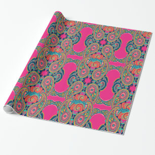 Bright Rainbow Pink Paisley Wrapping Paper