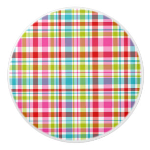 Bright Rainbow Plaid Checkered Pattern Ceramic Knob