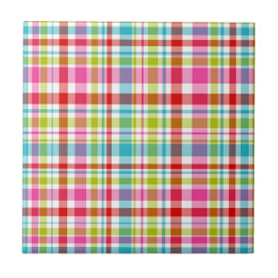 Bright Rainbow Plaid Checkered Pattern Ceramic Tile