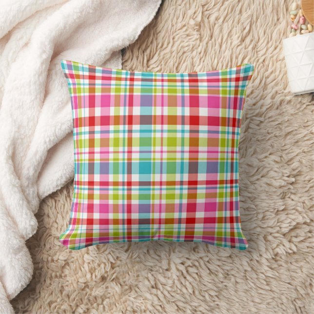 Bright Rainbow Plaid Checkered Pattern Cushion (Blanket)