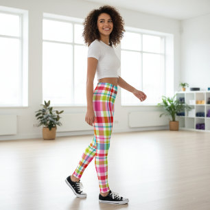Bright Rainbow Plaid Checkered Pattern Leggings
