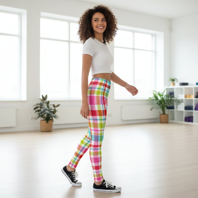 Bright Rainbow Plaid Checkered Pattern  Leggings (Creator Uploaded)