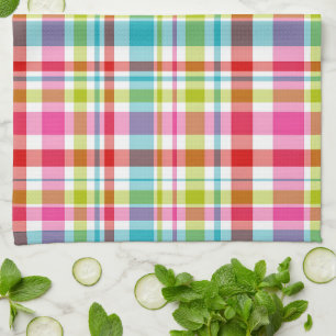 Bright Rainbow Plaid Checkered Pattern Tea Towel