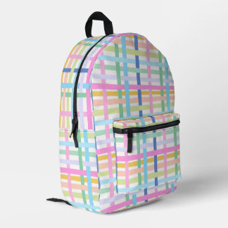 Bright Rainbow Plaid - Maximalist Gingham Girly Printed Backpack