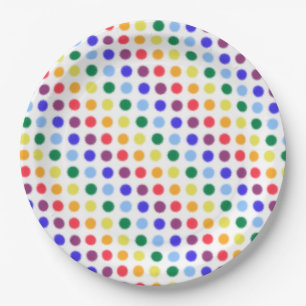 Bright Rainbow Polka Dot Stripes Paper Plate