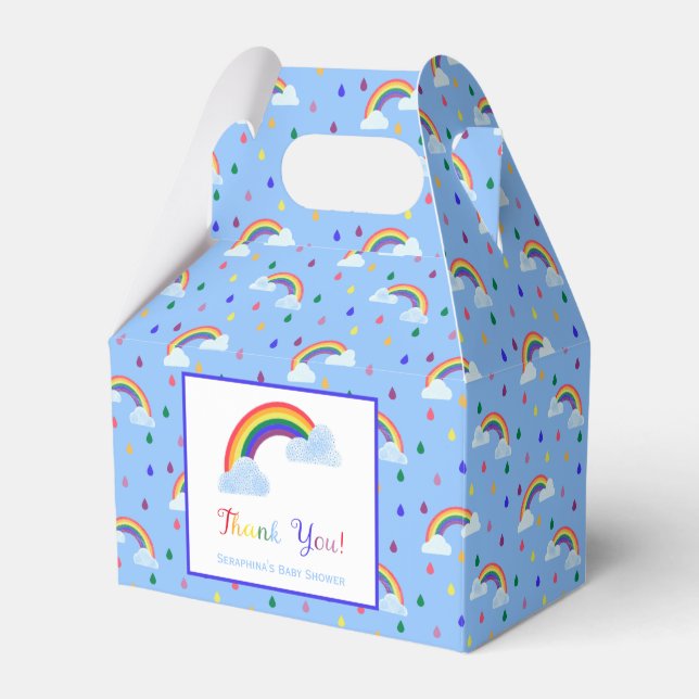 Bright Rainbow Rain Drop Sprinkles Baby Shower Favour Box (Front Side)
