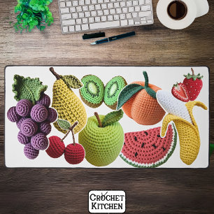 Bright Rainbow Scrapbook Crochet Fruit Collage Desk Mat