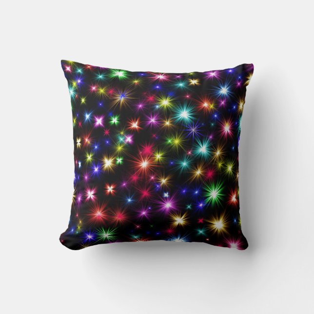 Bright Rainbow Sparkles, Stars & Fireworks Cushion (Front)