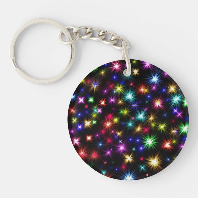 Bright Rainbow Sparkles, Stars & Fireworks Key Ring (Front)