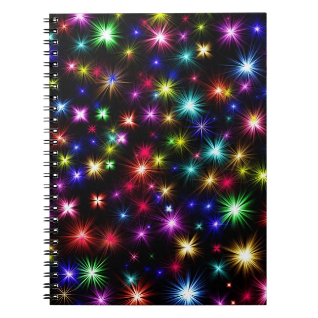 Bright Rainbow Sparkles, Stars & Fireworks Notebook (Front)