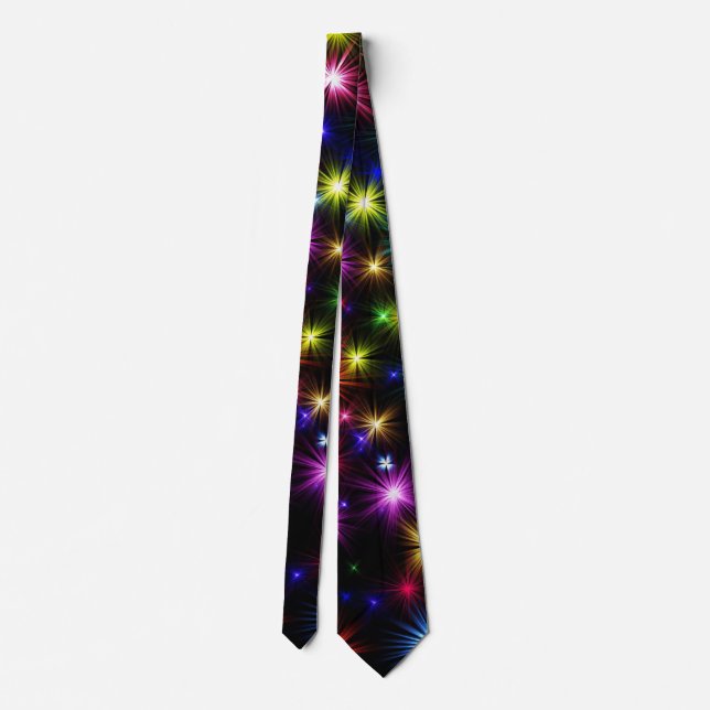 Bright Rainbow Sparkles, Stars & Fireworks Tie (Back)