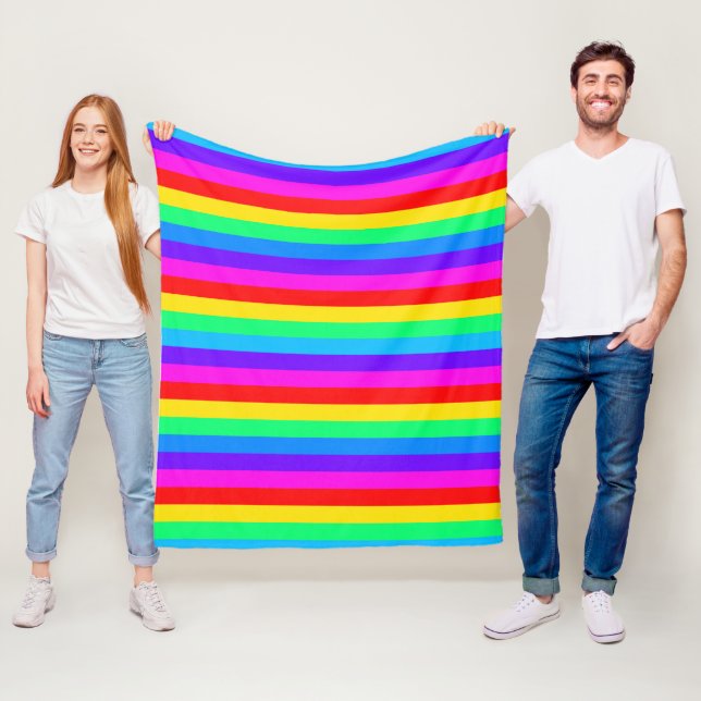 Bright Rainbow Stripe Fleece Blanket (In Situ)