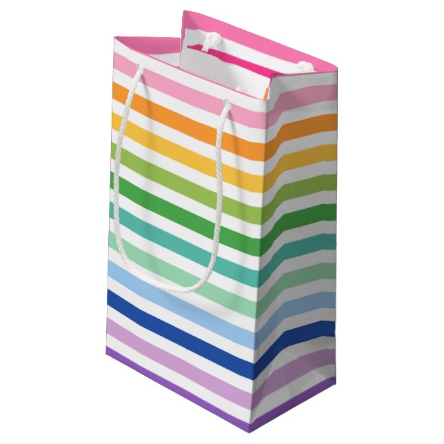 Bright Rainbow Stripe Pattern Small Gift Bag (Back Angled)