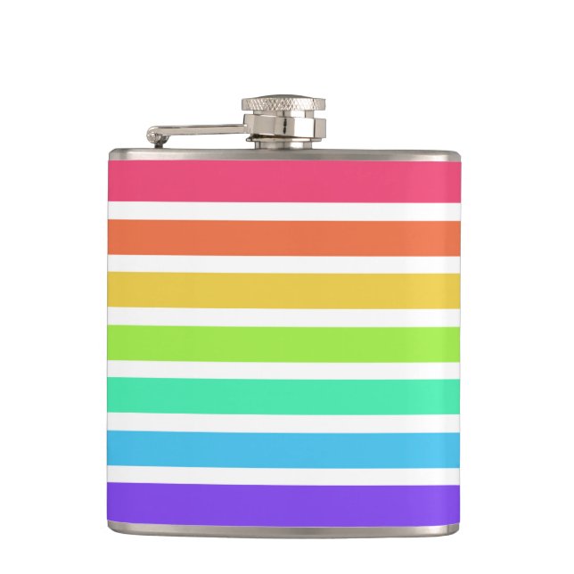Bright rainbow stripes hip flask (Front)
