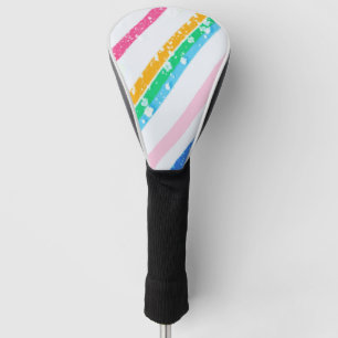 Bright Rainbow Stripes on White Background Golf Head Cover