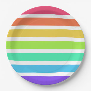 Bright rainbow stripes paper plate