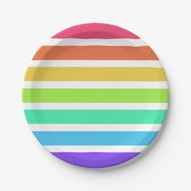 Bright rainbow stripes paper plate (Front)