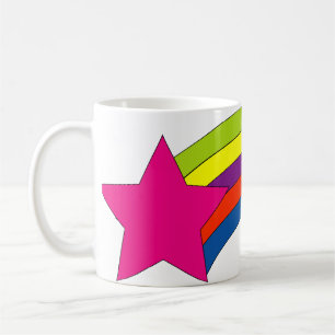 Bright Rainbow Stripes & Pink Star Colourful Moder Coffee Mug
