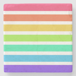Bright rainbow stripes stone coaster