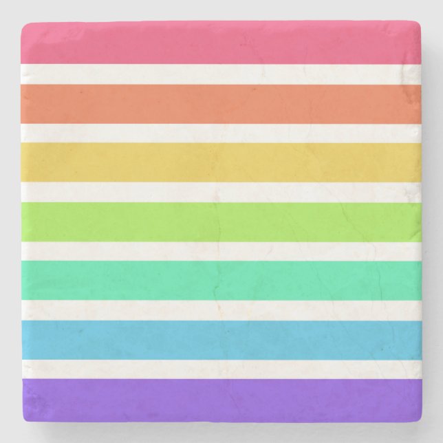 Bright rainbow stripes stone coaster (Front)