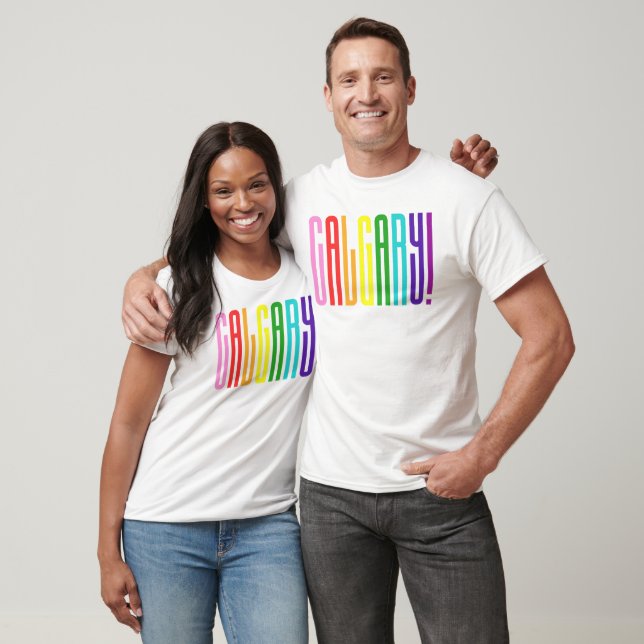 Bright Rainbow Text LGBTQ Calgary Pride LGBT T-Shirt (Unisex)