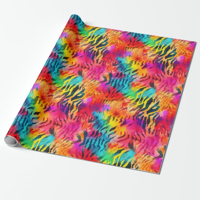 Bright Rainbow Tiger Stripes Wrapping Paper (Unrolled)