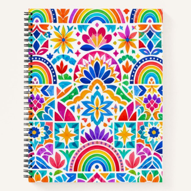 Bright Rainbow Tile Pattern Notebook (Front)