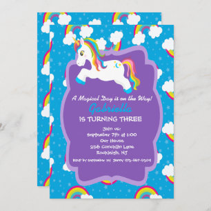 Bright Rainbow Unicorn Birthday Invitation