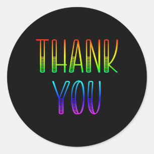Bright Rainbow Whimsical Thank You Black Classic Round Sticker