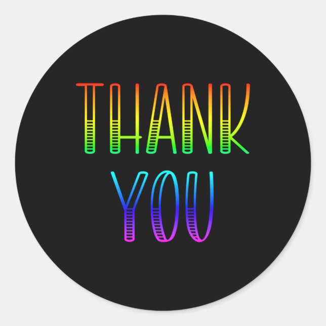 Bright Rainbow Whimsical Thank You Black Classic Round Sticker (Front)