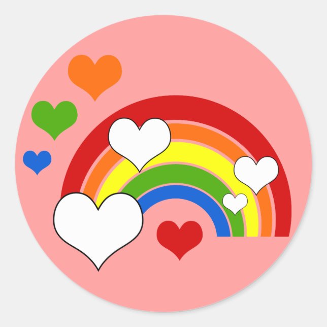 Bright Rainbow with Hearts Classic Round Sticker (Front)