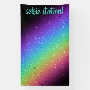 Bright Rainbow With Stars Selfie Station Backdrop Banner