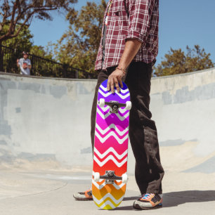 Bright Rainbow with White Zig Zag Line Art Skateboard