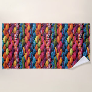 Bright rainbow yarn beach towel