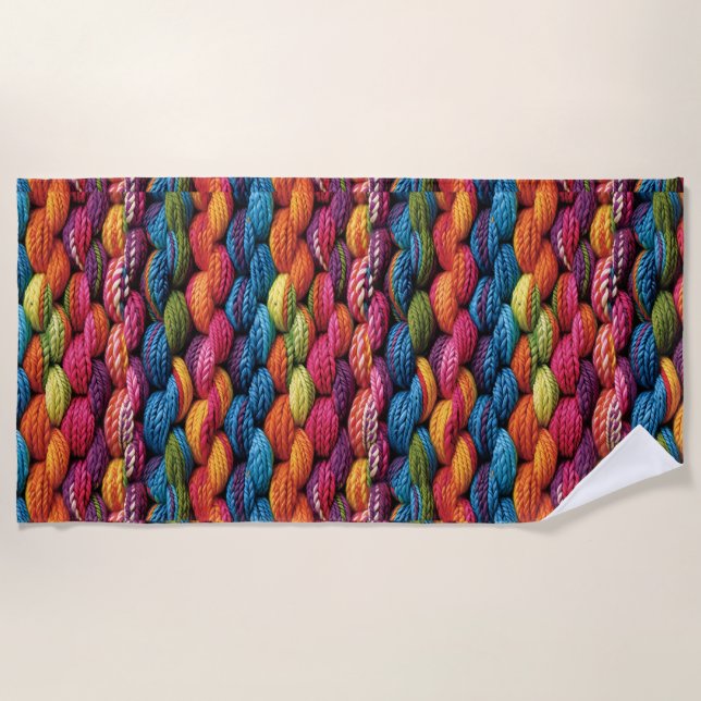 Bright rainbow yarn beach towel (Front)