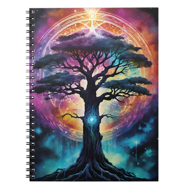 Bright Rainbow Yggdrasil Tree of Life Colourful Notebook (Front)