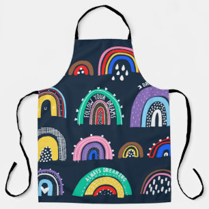 Bright rainbows on a dark background. Cute illustr Apron