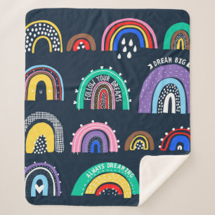 Bright rainbows on a dark background. Cute illustr Sherpa Blanket