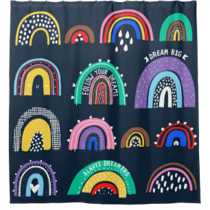 Bright rainbows on a dark background. Cute illustr Shower Curtain