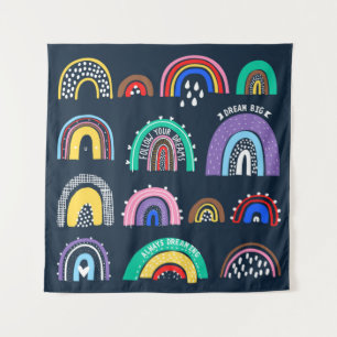 Bright rainbows on a dark background. Cute illustr Tapestry