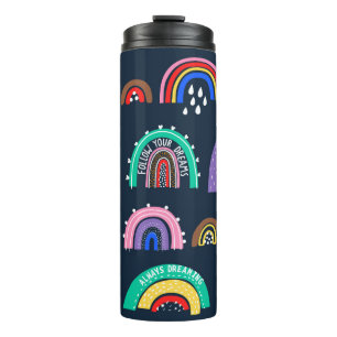 Bright rainbows on a dark background. Cute illustr Thermal Tumbler